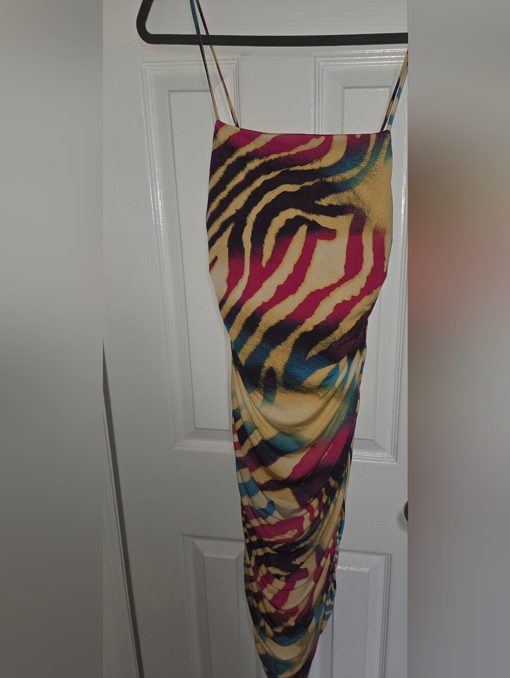 Fashion Nova Yellow Multicolor Zebra Slip Dress